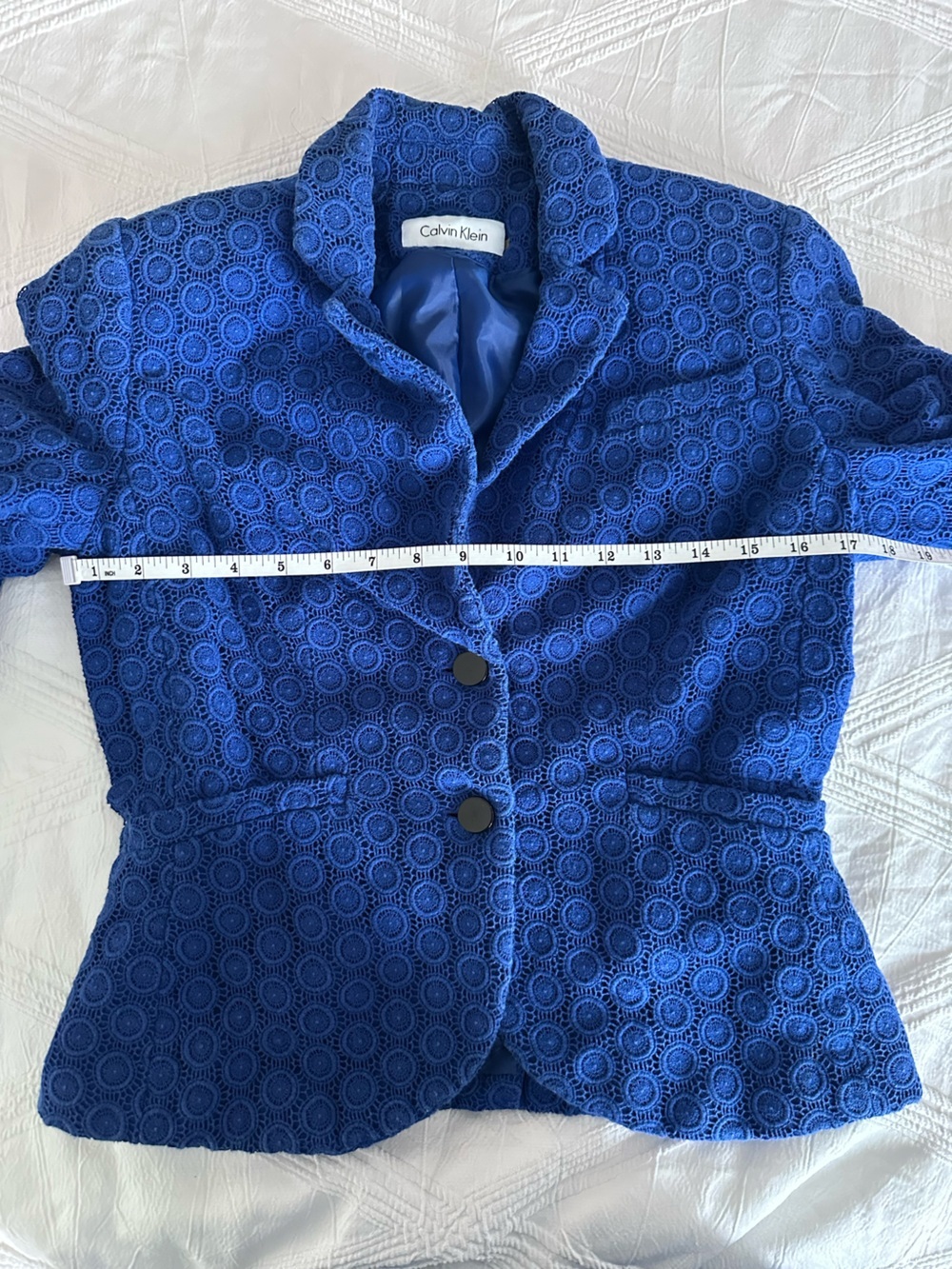 Blue Textured Circlet-Pattern Blazer - Picture 7 of 9